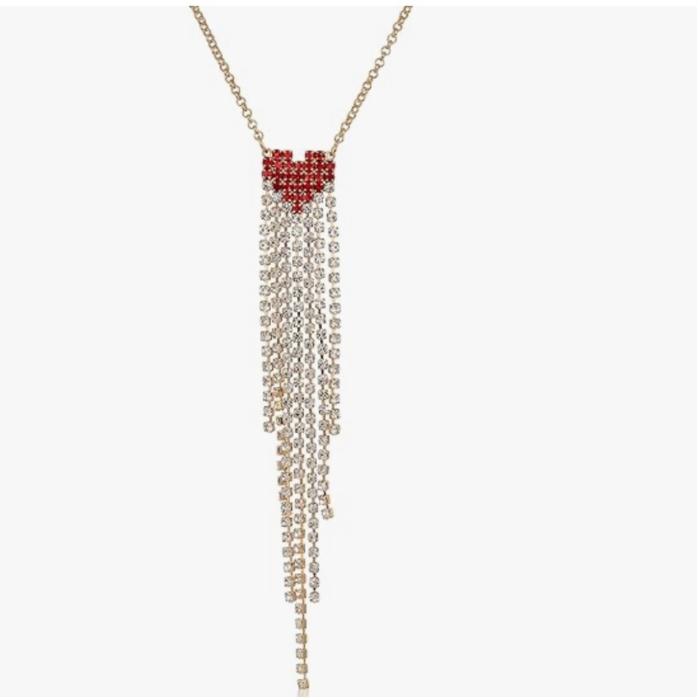 NWOT BCBG Generation Women's Stone Fringe Heart Pendant Necklace, Red, One Size